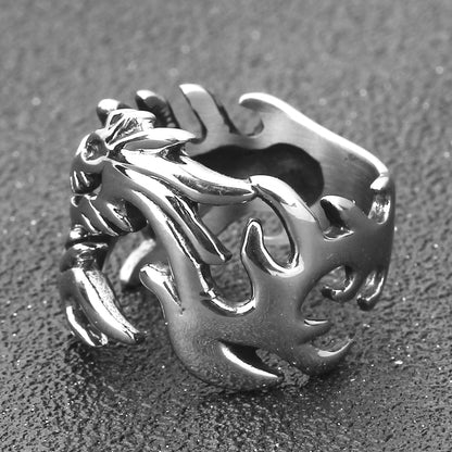 Mens Stainless Steel Dragon Flame Design Ring
