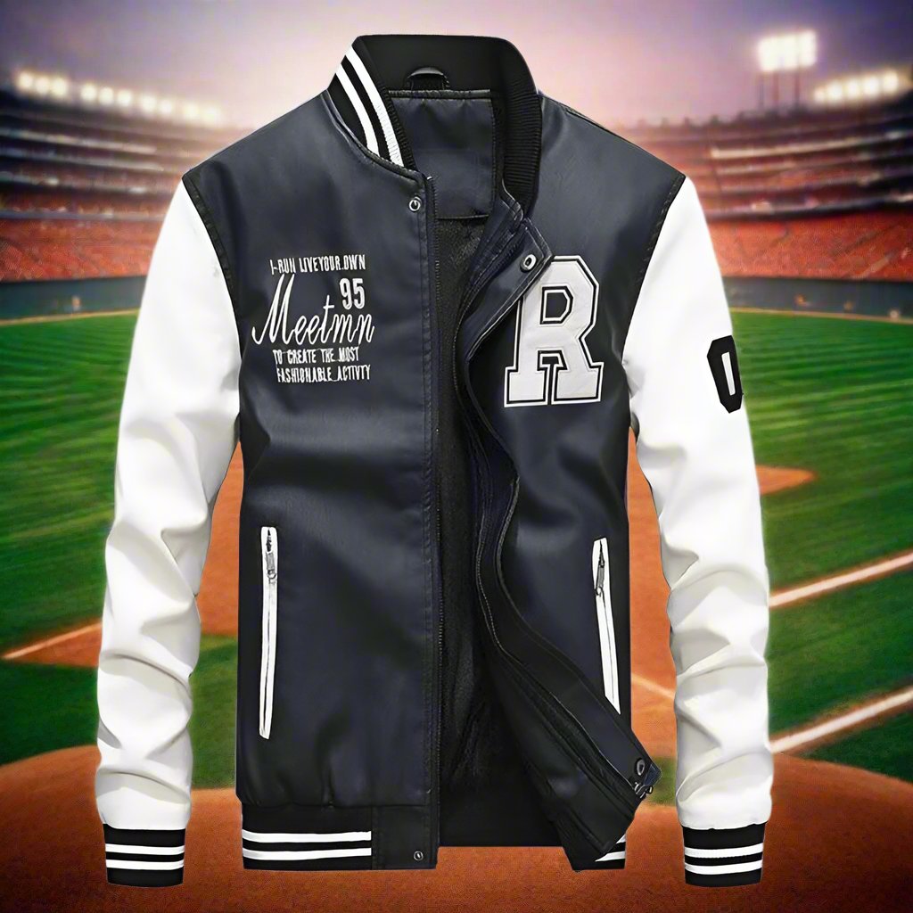 Mens Faux Leather Baseball Jacket - AmtifyDirect