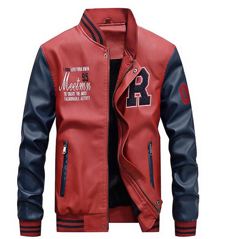 Mens Faux Leather Baseball Jacket - AmtifyDirect