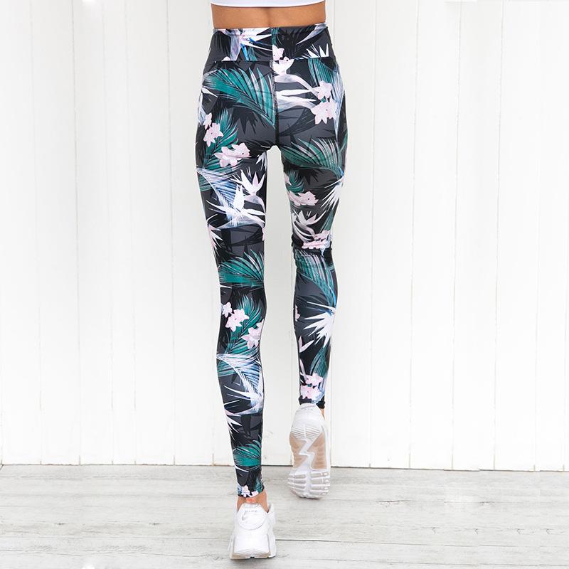 womens black floral print high waist leggings - AmtifyDirect