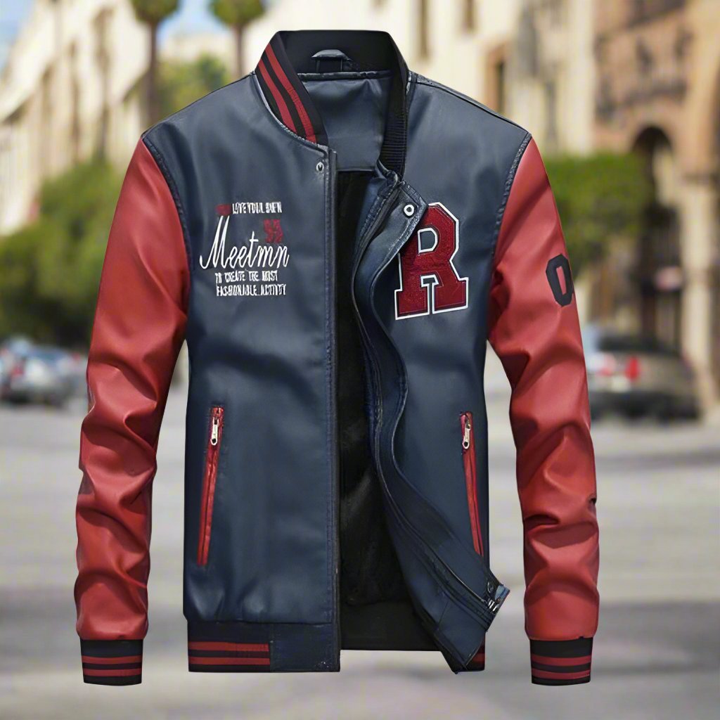 Mens Faux Leather Baseball Jacket - AmtifyDirect