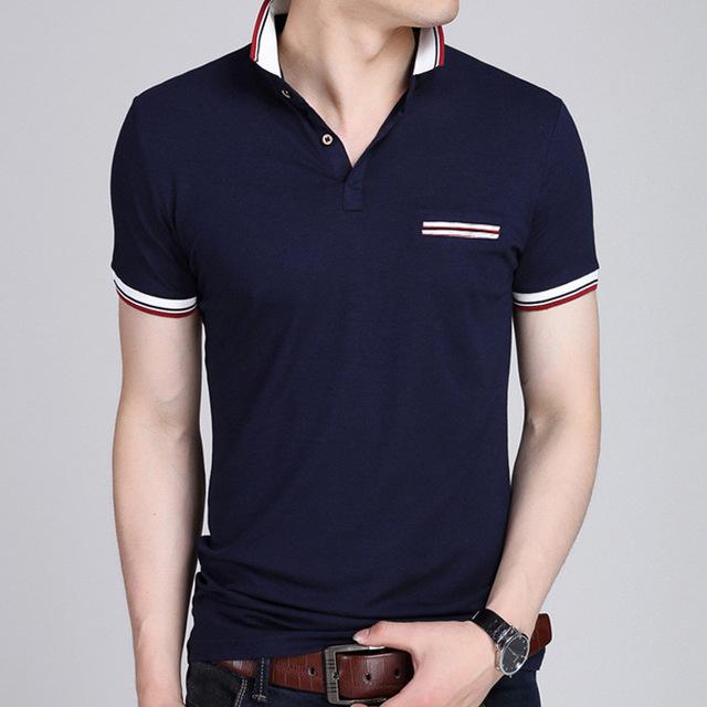 mens navy polyester/cotton blend short sleeve poloshirt - AmtifyDirect 