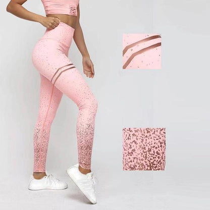 womens pink with gold ombre yoga leggings - AmtifyDirect