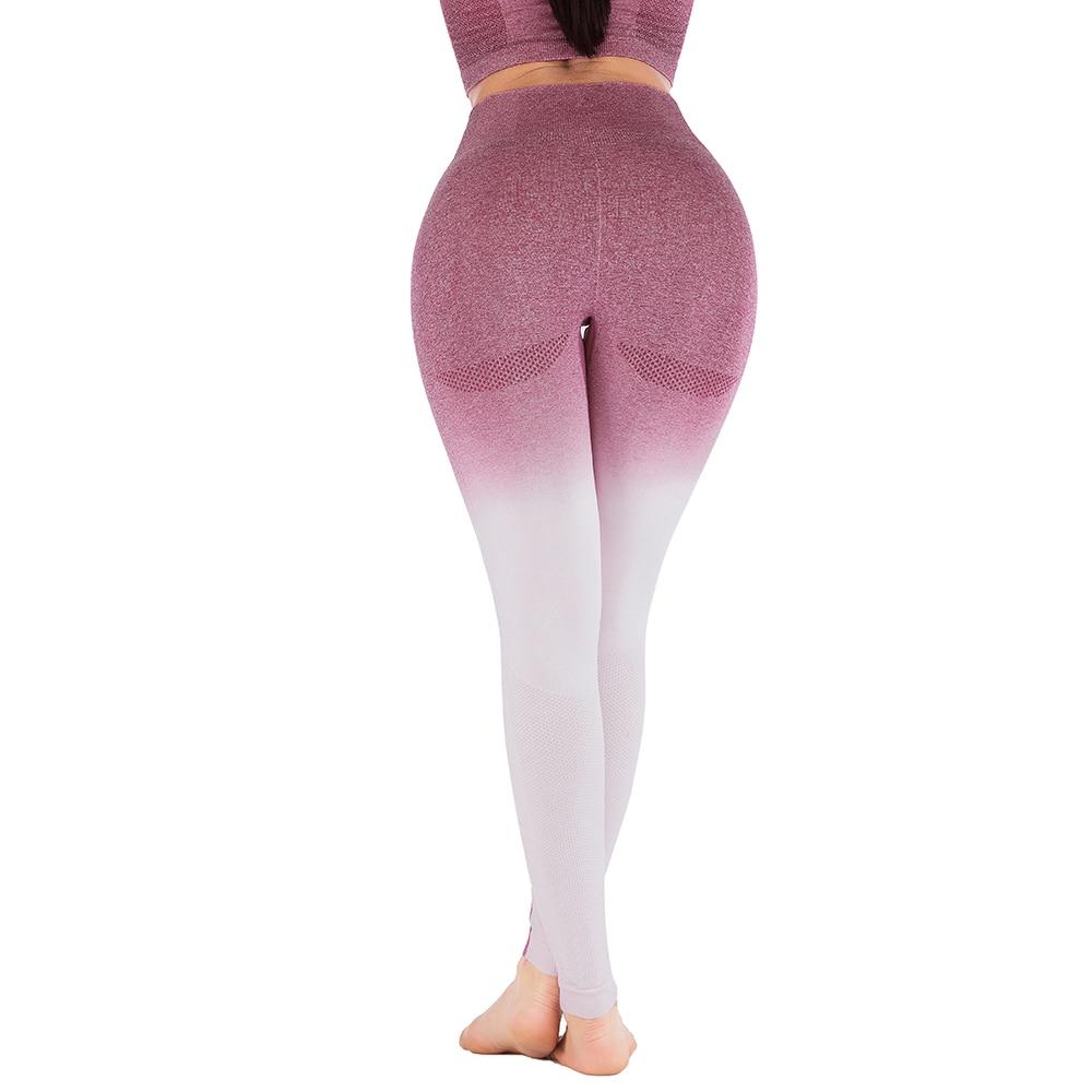 womens pink ombre wide waistband yoga leggings - AmtifyDirect