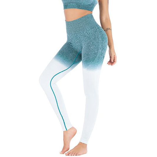 womens green ombre wide waistband yoga leggings - AmtifyDirect