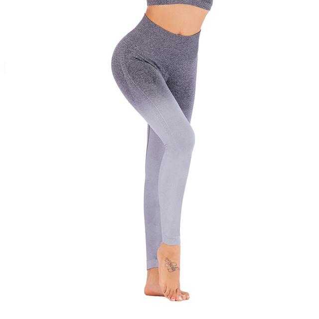 womens gray ombre wide waistband yoga leggings - AmtifyDirect