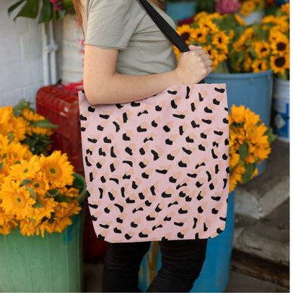 Pink Leopard Print Beach & Shopping Tote Bag