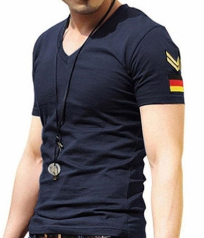 navy cotton blend v-neck t-shirt