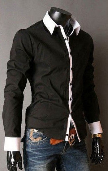 Mens Black Polyester Cotton Blend Casual Button Front Shirt - AmtifyDirect