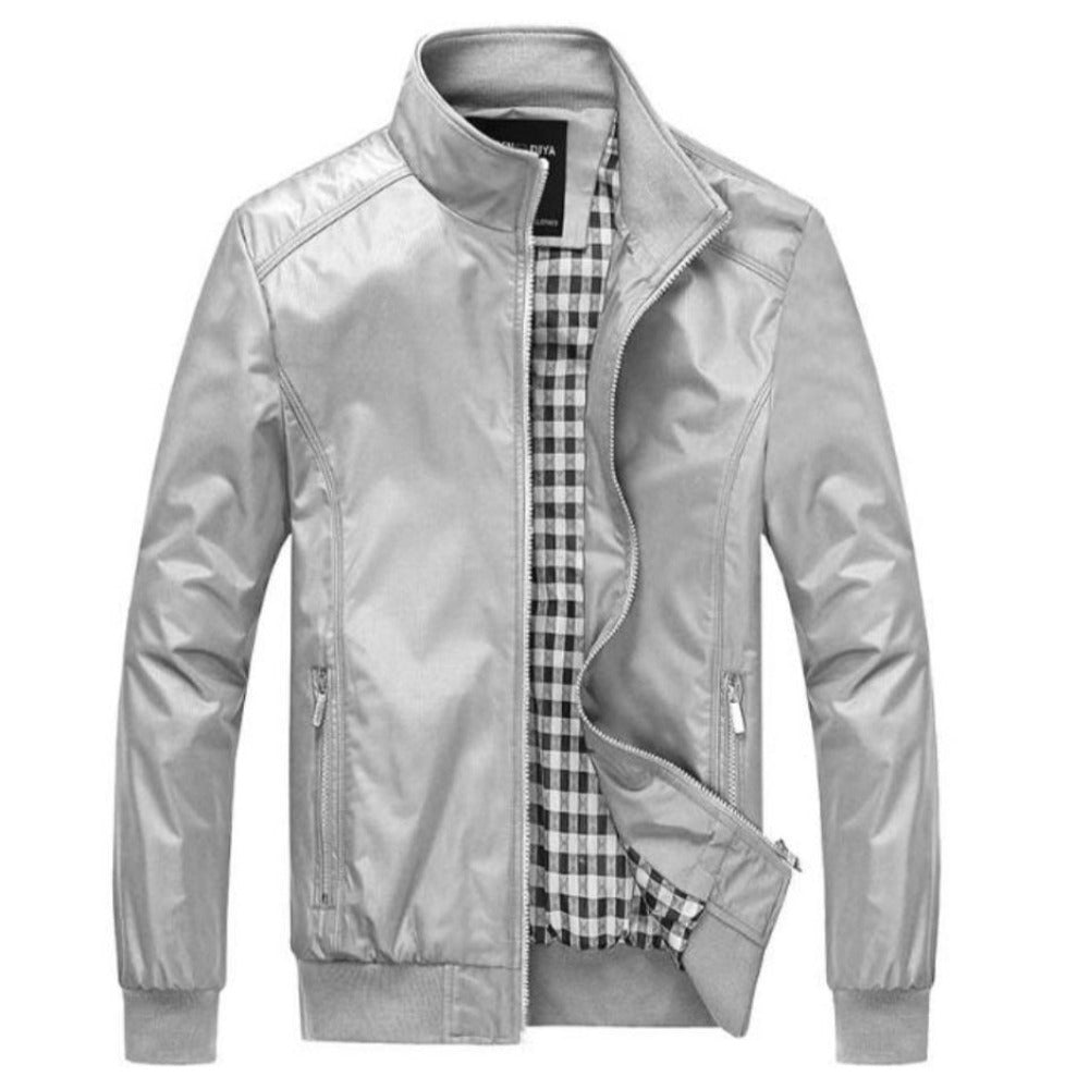 Mens Casual Zipper Stand Collar Jacket - AmtifyDirect