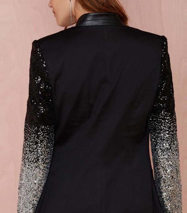 womens black polyester ombre sequin blazer