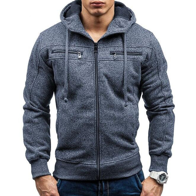 Men's Zipper Hoodie with Elbow Details - AmtifyDirect