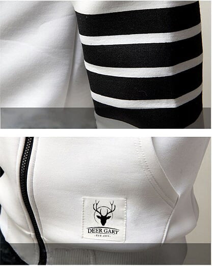 Mens White Cotton Blend Hoodie with Striped Sleeves - AmtifyDirect
