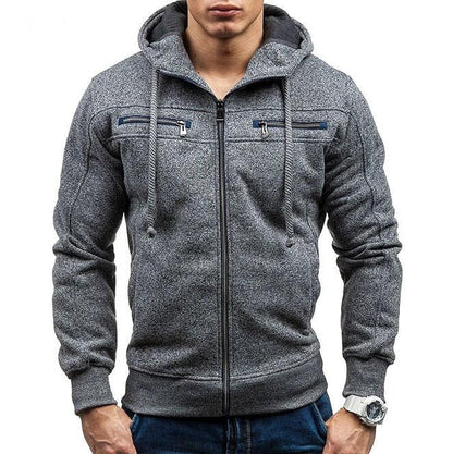 Men's Zipper Hoodie with Elbow Details - AmtifyDirect
