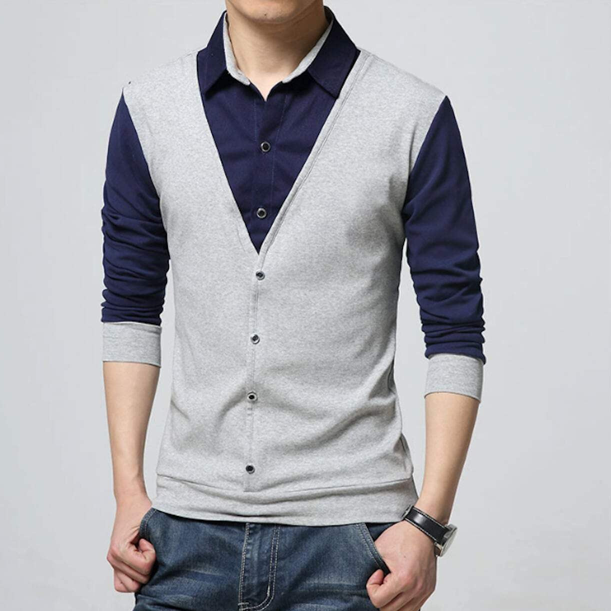 mens gray polyester/cotton blend vest with attached shirt - Amtify Direct