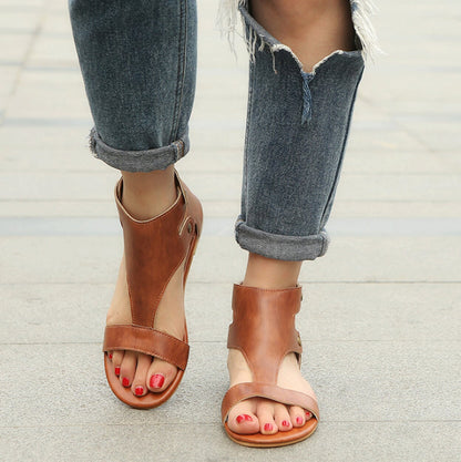 Womens Tan Open Toe Vegan Leather Sandals