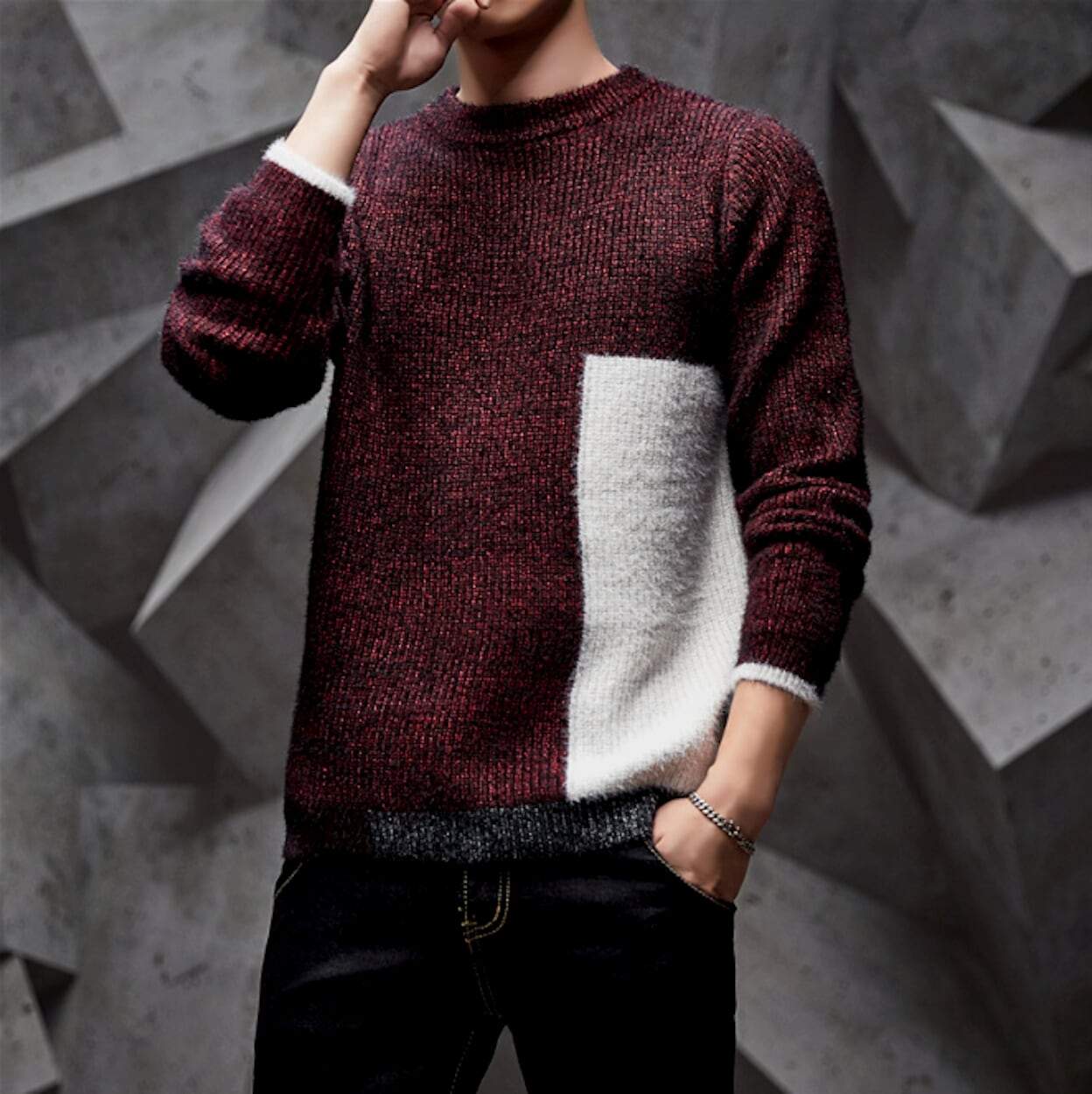 mens wine acrylic vegan friendly pullover sweater