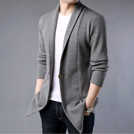 mens gray shawl collar cardigan sweater - AmtifyDirect