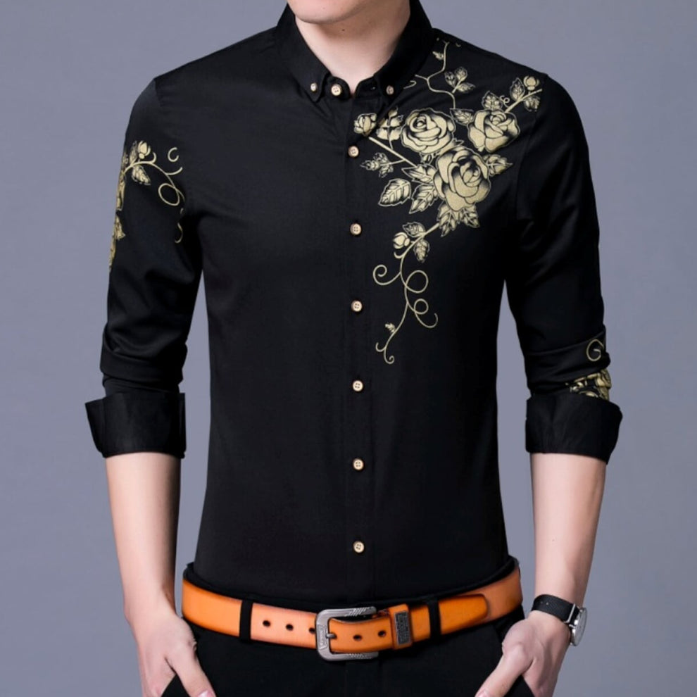 Mens Shirt With Floral Design on Front and Sleeve – Amtify