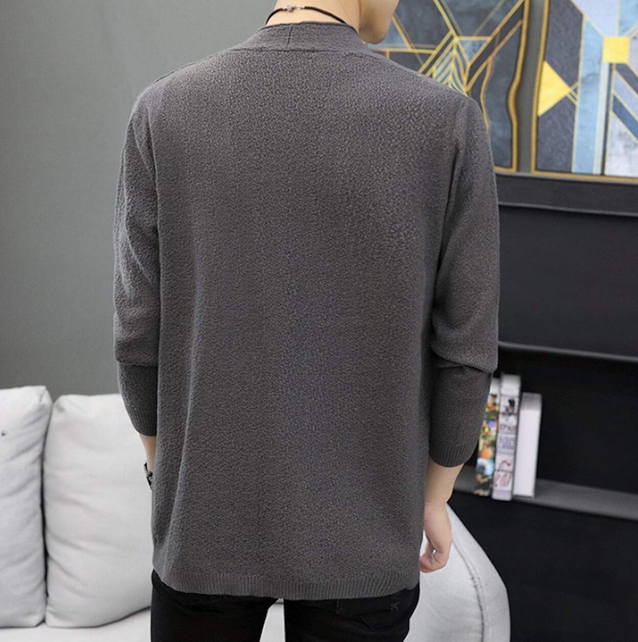 mens gray polyester vegan friendly street style cardigan sweater