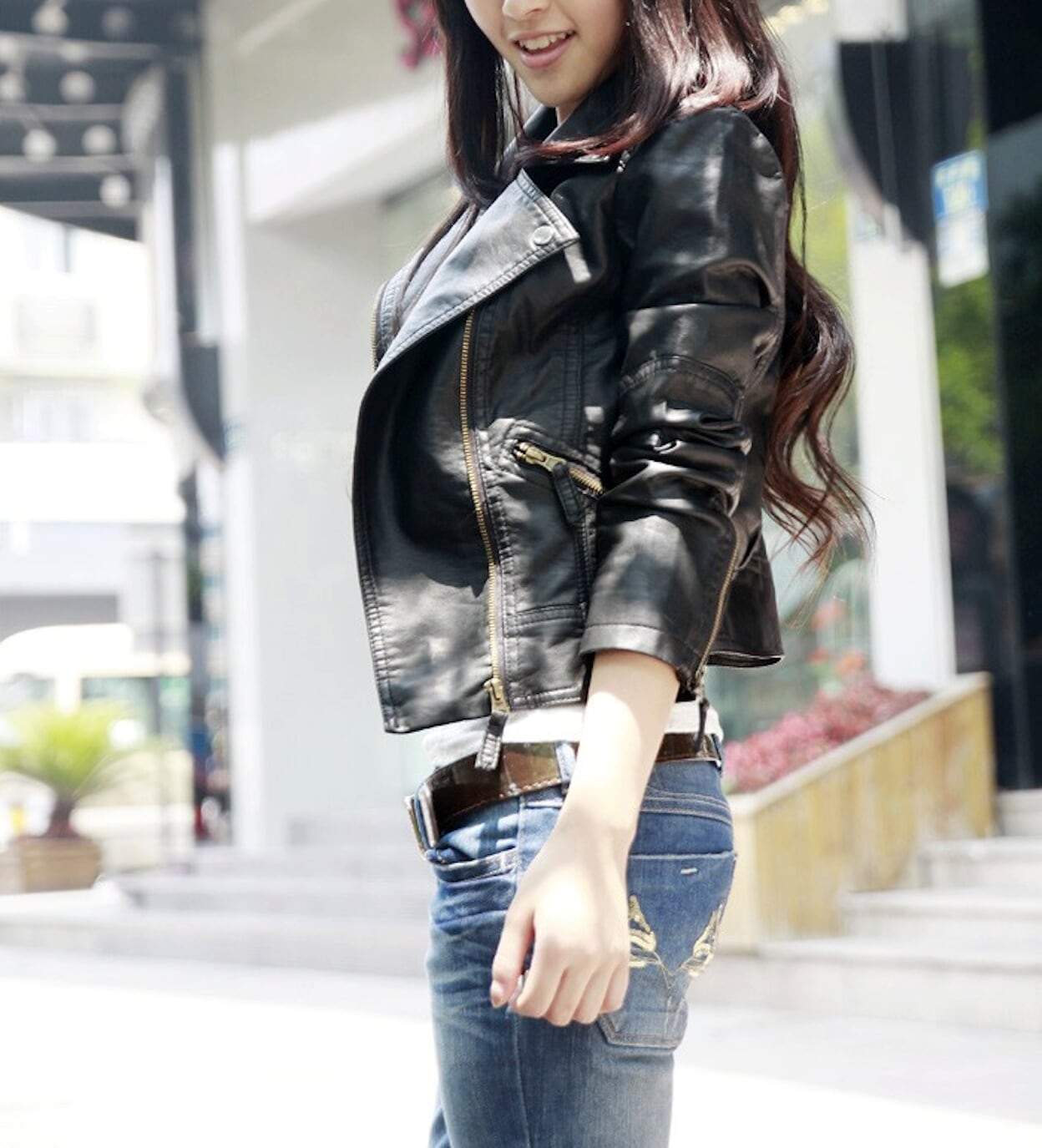 Womens Cropped Faux Leather Jacket