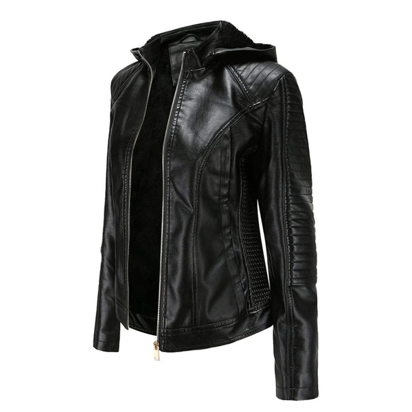 Faux Leather Hooded Jacket with Warm Lining – Amtify