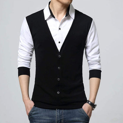 mens black polyester/cotton blend vest with attached shirt - Amtify Direct