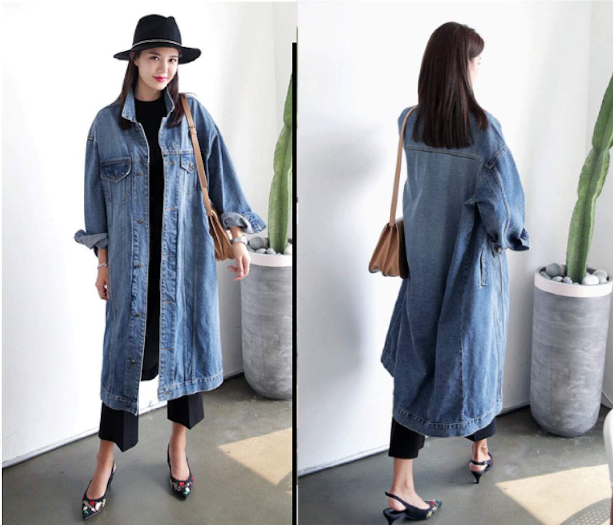 womens blue denim loose fit coat - AmtifyDirect