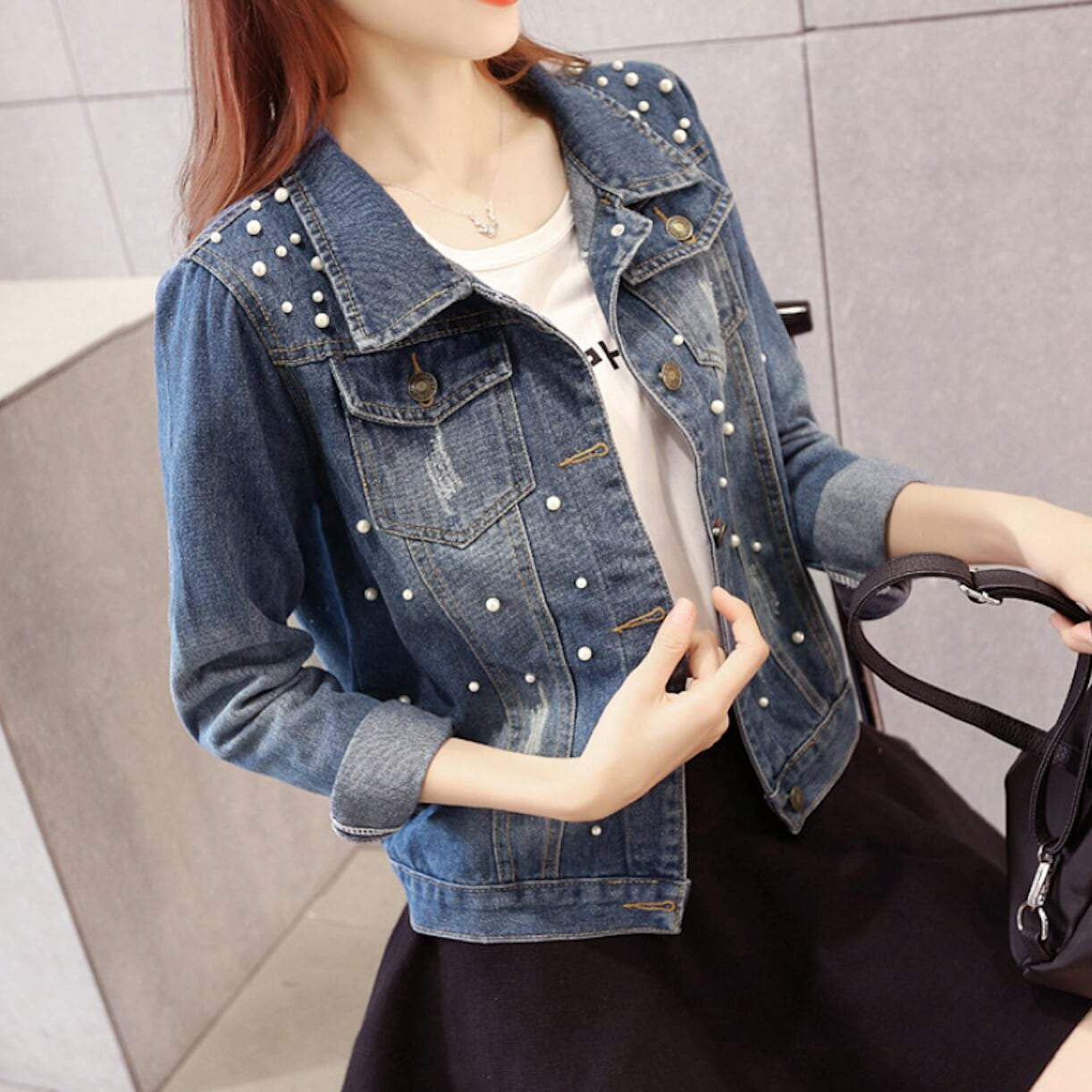 Women's embellished denim outlet jackets