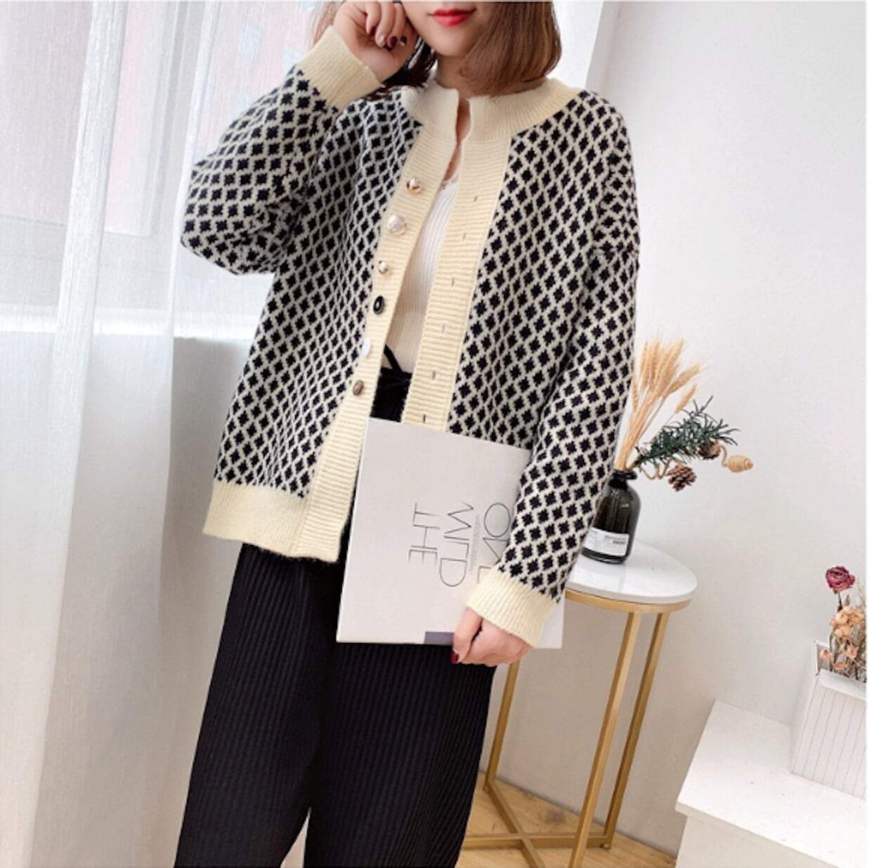 Womens Geometric  Print Cardigan