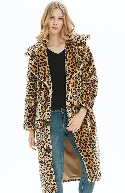 Womens Mid Length Leopard Print Overcoat