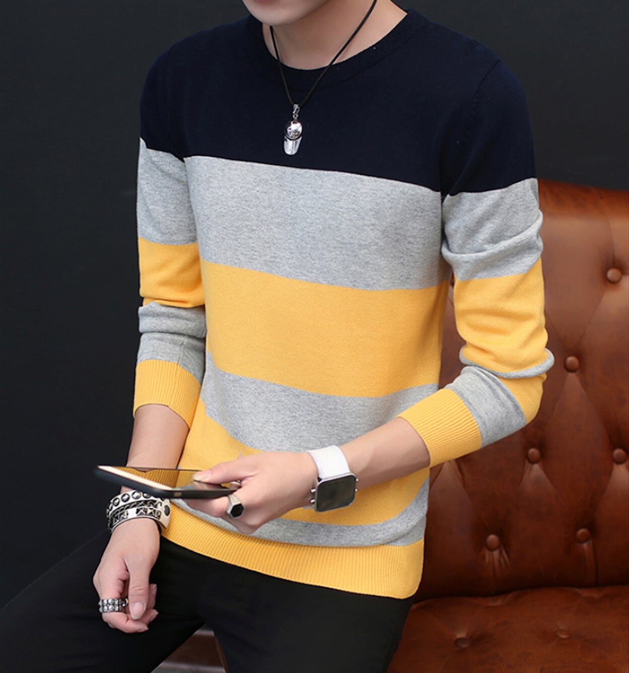 Mens Color Block Sweater - AmtifyDirect