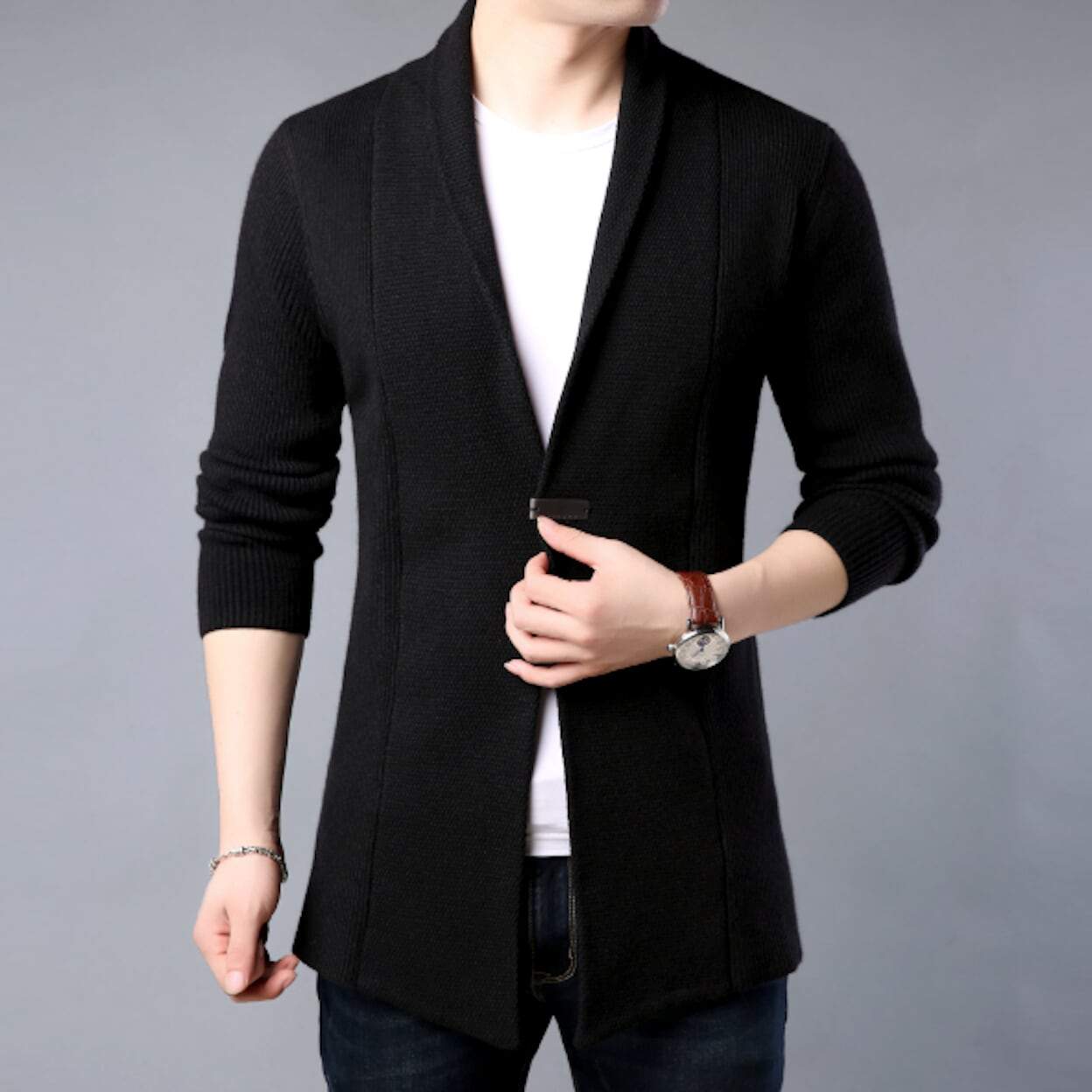 mens black shawl collar cardigan sweater - AmtifyDirect