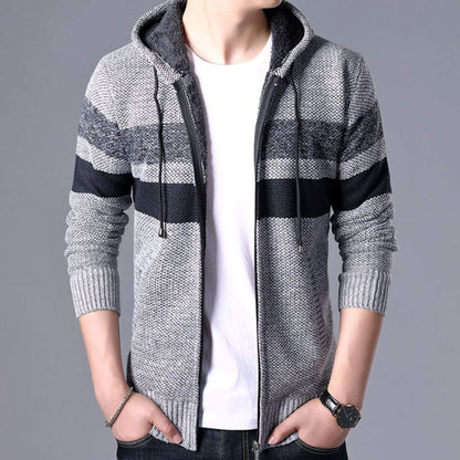 mens gray polyester cotton hooded zip up cardigan sweater - AmtifyDirect