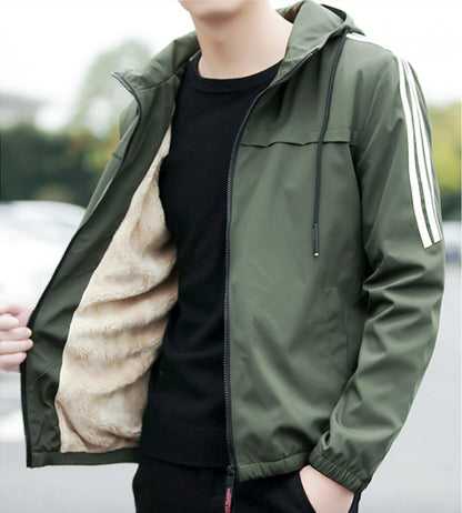 Mens Hooded Track Jacket with Inner Fur - AmtifyDirect