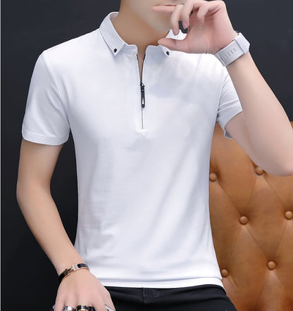 Mens Short Sleeve Polo Shirt with Zipper