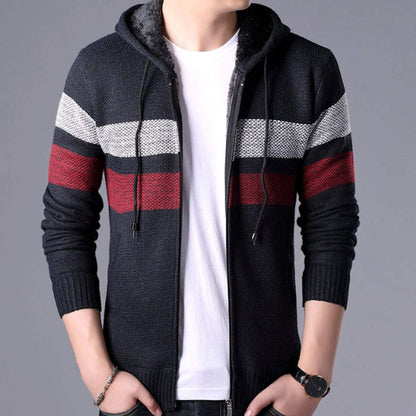 mens black polyester cotton hooded zip up cardigan sweater - AmtifyDirect