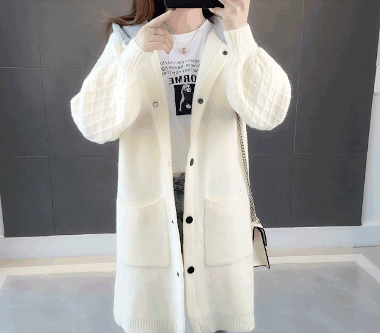 Long white hooded cardigan new arrivals