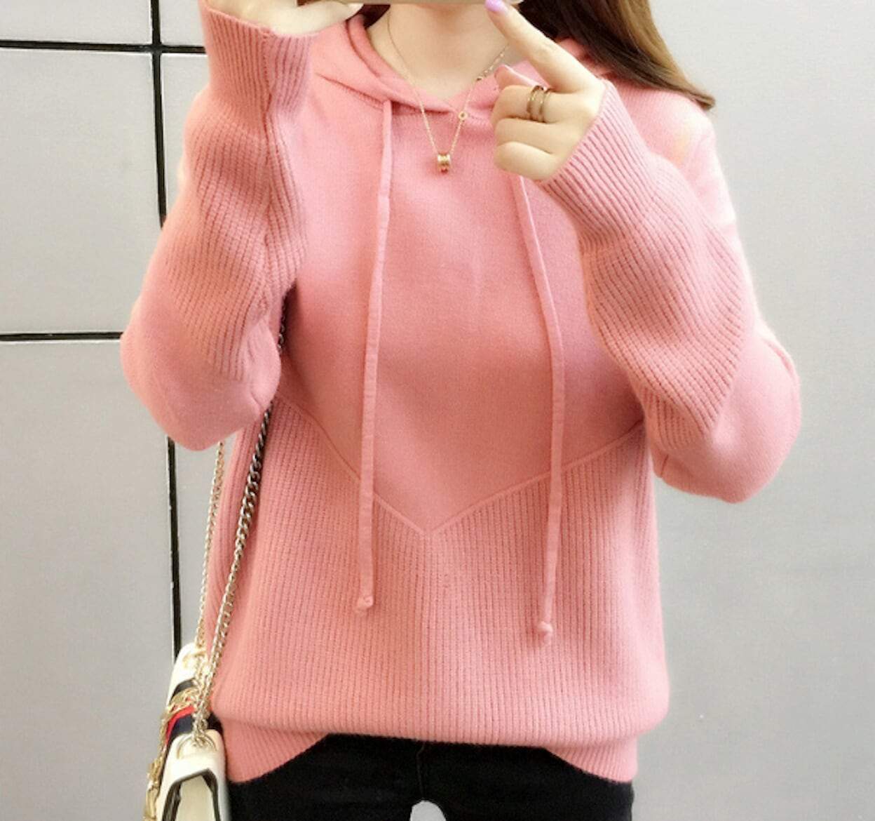 womens pink acrylic vegan friendly V Neck sweater - AmtifyDirect