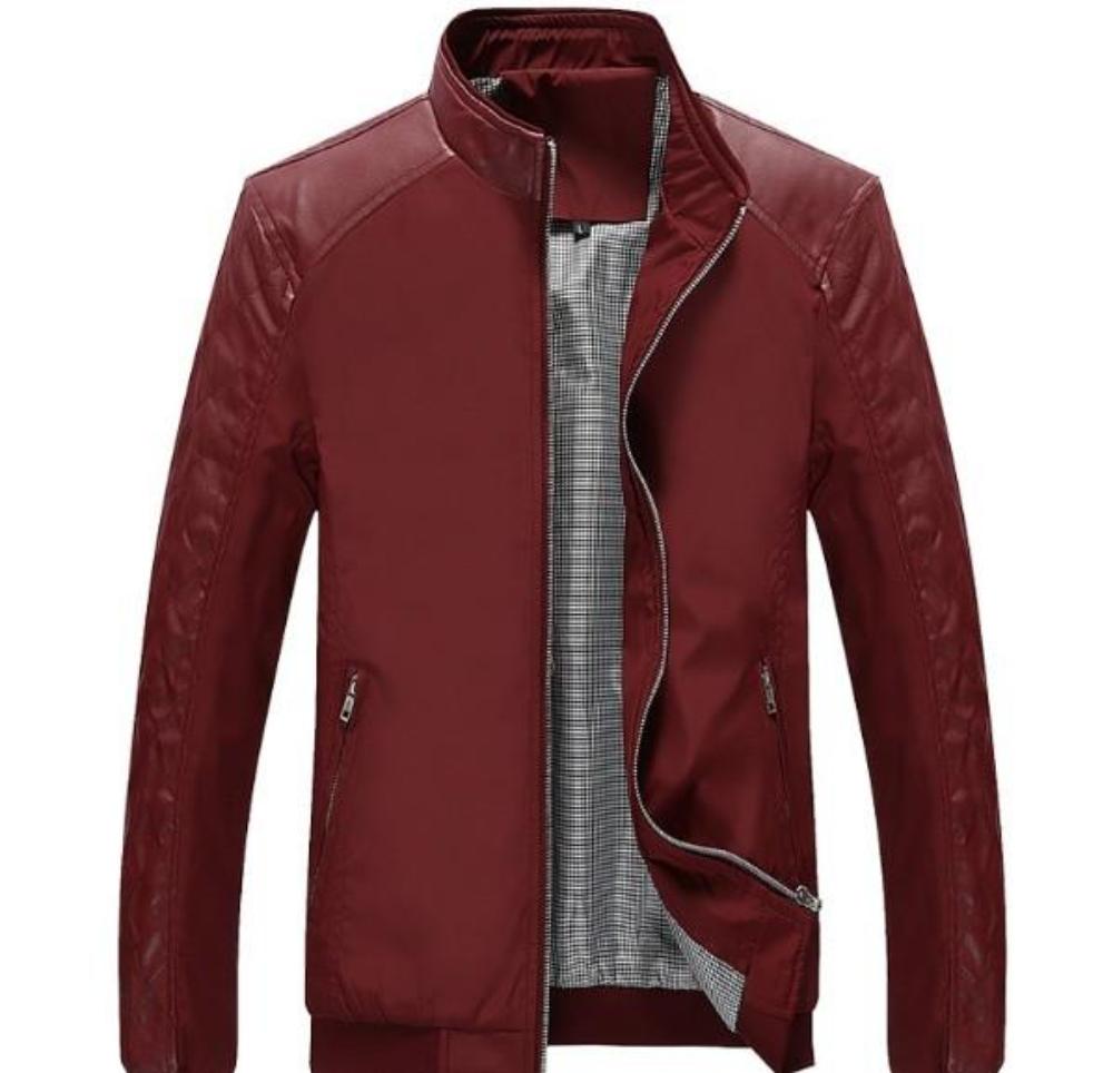 Mens Bomber Biker Jacket with Faux Leather Details - AmtifyDirect